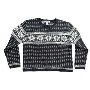 Christina Nordic Fair Isle Christmas Wool Knit Gray Sweater Size M Holiday